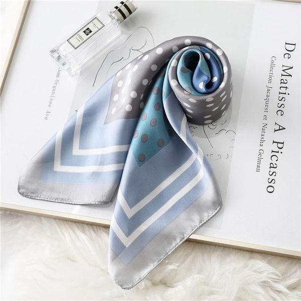 

2021 new dot bag scarf women silk square hair band lady foulard hand headkerchief scarves fashion office neck bandana summer, Blue;gray