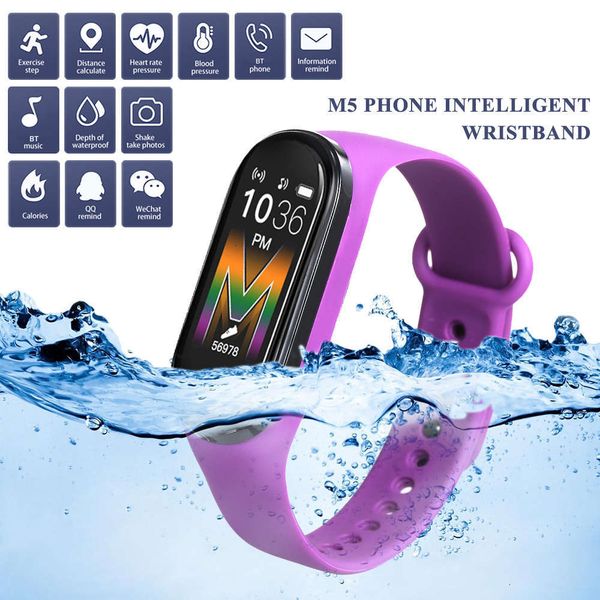 

m5 intelligent fitns wristband, watch with heart rate and blood prsure monitor, waterproof (purple), for