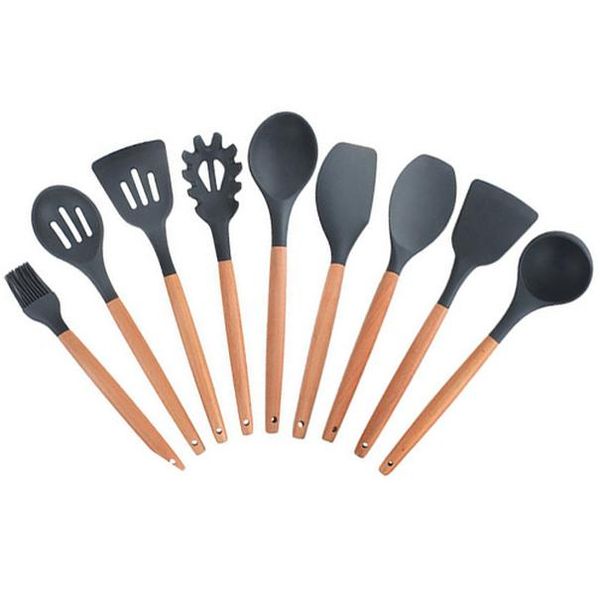 

9 10 12pcs silicone cooking utensils set non stick spatula shovel spoon wooden handle cooking tools cookware set kitchen tools wmtmno