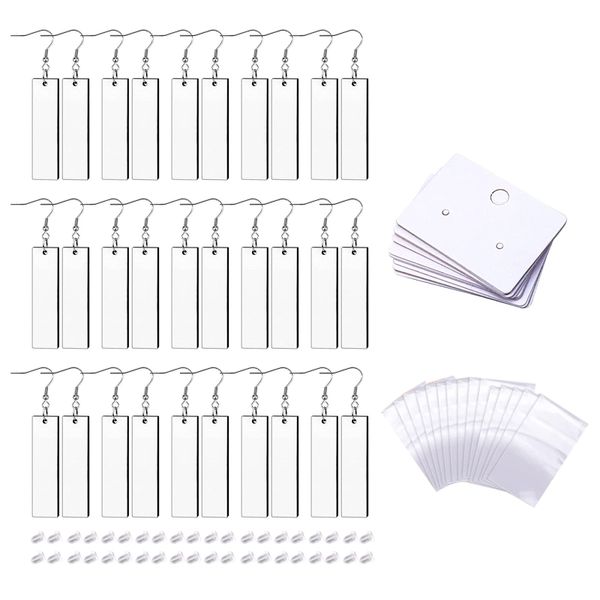 

personalized 30x rectangle sublimation earring blank heat transfer wire hooks earring pendant decoration for diy jewelry, Blue;slivery