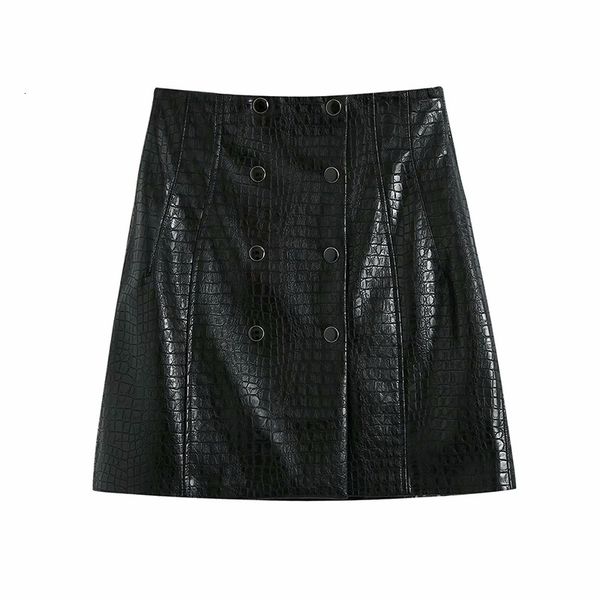 

2021 new american wind black pu a ms word double-breasted women in the fall and winter of tall waist skirt 1mrg