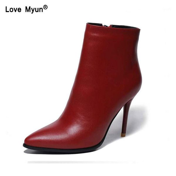 

fashion boots ankle genuine leather spring autumn thin high heels pointed toe party wedding shoes women uik901, Black