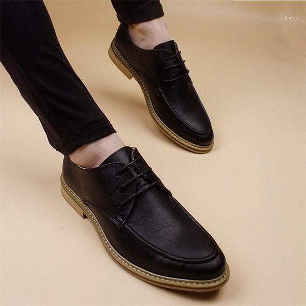 

spring summer casual leather shoes men fashion british men simple pointed toe lace-up increased patchwork leather shoes1, Black