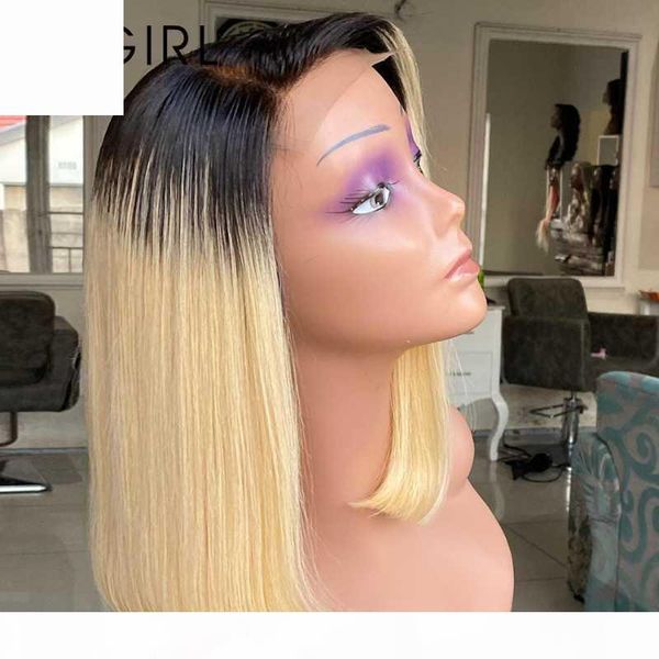 

brazilian t1b 613 blonde straight human hair short bob wigs ombre short bob 4x4 lace closure front wigs for black women, Black;brown