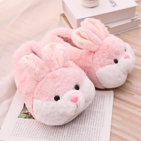 

women winter slippers cute pink cartoon design warm home plush head silent indoor floor girl lady house shoes, Black