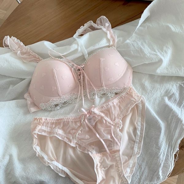 

sweet cute bra and underwear set women lace seamless lingerie femme seethrough pink blue push up bra & brief sets for young girl c1211, Black;white