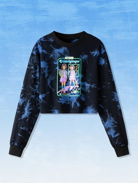 

romwe x stevenrhodes tie dye figure letter graphic sweatshirt k9pm#, White;black