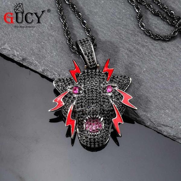 

gucy new loeopard pendant necklace all iced out cubic zircon chain necklaces men's hip hop jewelry, Silver