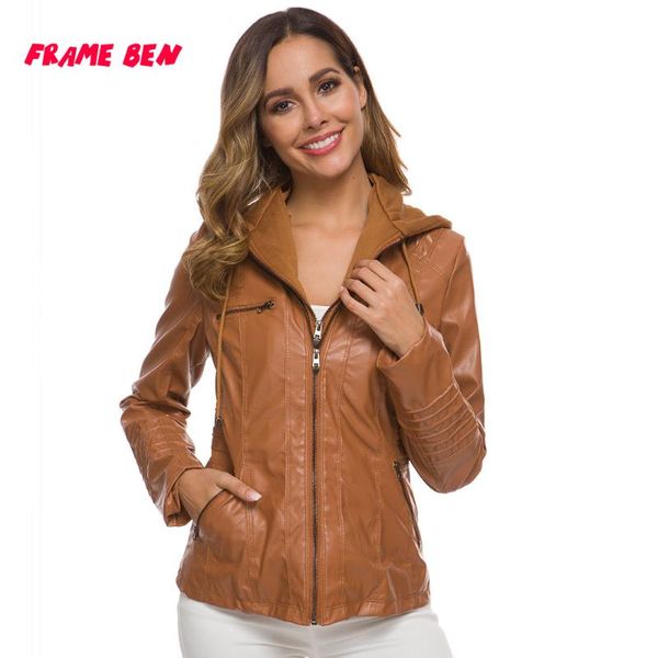 

frame ben pu leather jacket 2020 new autumn motorcycle leather outwear women slim biker zipper coat basic streetwear, Black