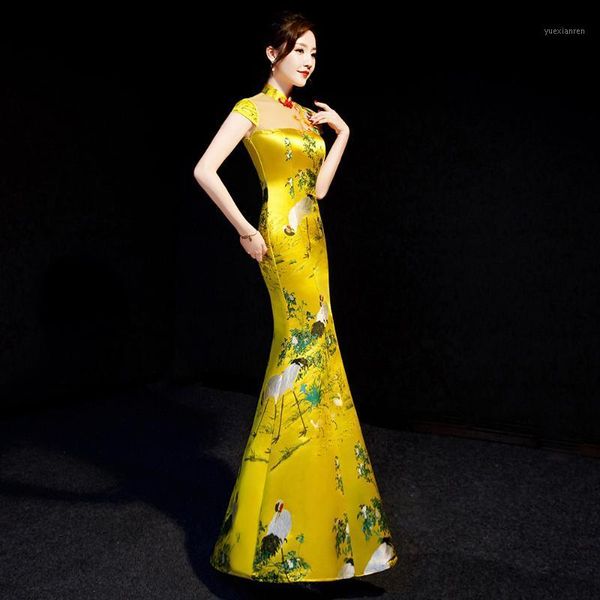 

yellow chinese style womens wedding cheongsam retro slim party evening dress marriage gown qipao fashion lady vestido s-xxl1, Red