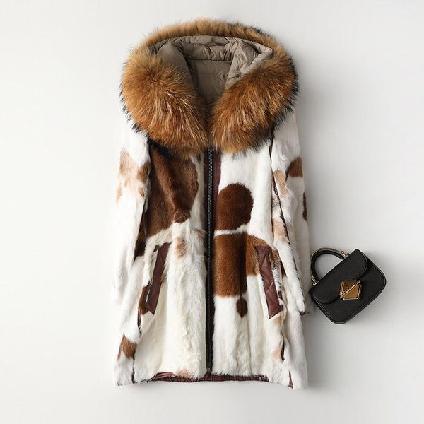 

real fur coat natural female jacket raccoon dog fur collar winter coat women clothes 2021 korean warm double-faced down, Black