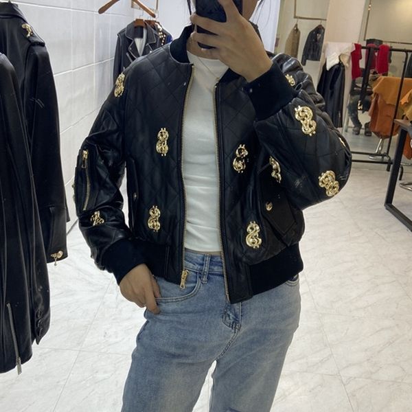 

woman coats natural 100% sheepskin genuine leather jackets fashion female sheepskin leather brickwork overcoat 201030, Black