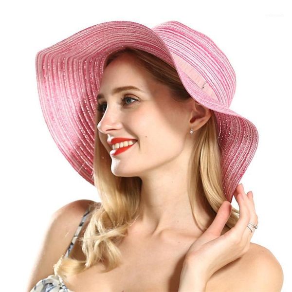 

wide brim hats 2021 sun for women girls floppy straw hat summer bohemia beach cap ribbon chapeau #31, Blue;gray