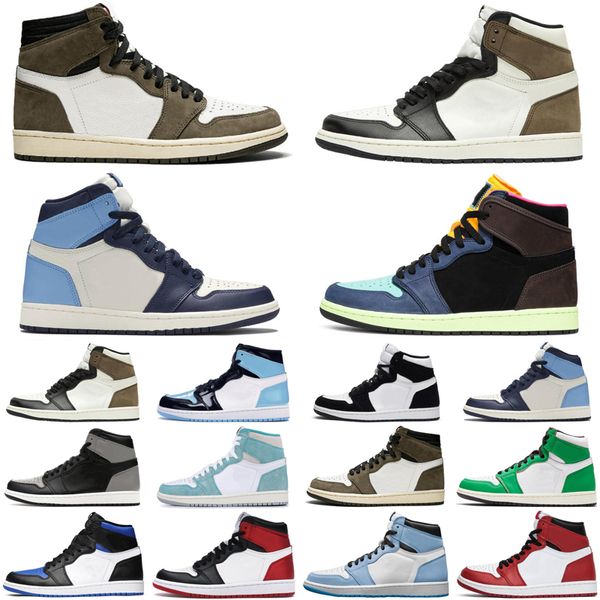 

jumpman 1 1s men women basketball shoes dark mocha unc obsidian university blue lucky green mens trainers sports sneakers