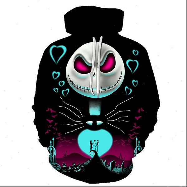 

men women shirt hoodies tees outerwear halloween gift nightmare before christmas jack 3d print female male hoody sweatshirt, Black