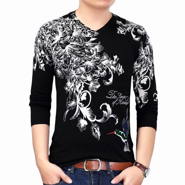 

2020 fashion pullovers printed flora men's jersey erkek kazak homhiver fine pull man's sweater strap homme veu2, Black