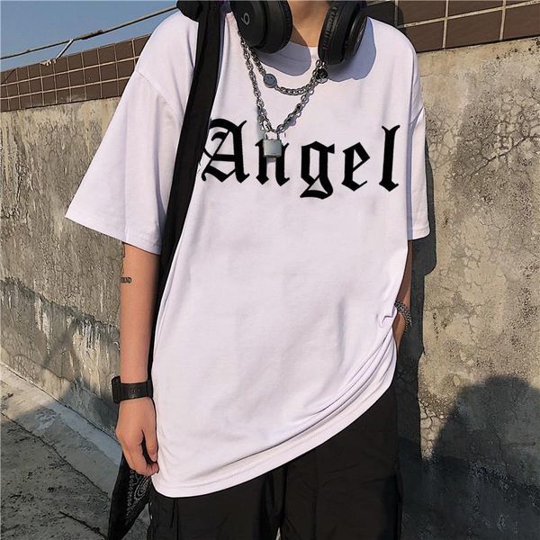 

harajuku vintage angel print women t-shirt short sleeve ulzzang cartoon gothic punk hip hop korean streetwear kawaii female, White