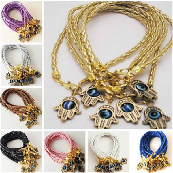 

factory4awsleather evil new hand 50pcs/lot eye mixed hamsa cord string bracelets lucky charms pendant gift ps1501