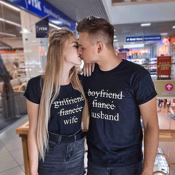 

2019 new wedding gifts couple clothes short sleeve t shirt husband wife letter print funny lovely clothes matching valentine top, White
