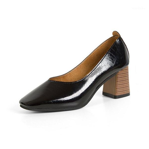 

dress shoes female heels 2021 spring summer autumn winter stewardess professional patent leather square toe zapatos mujer1, Black