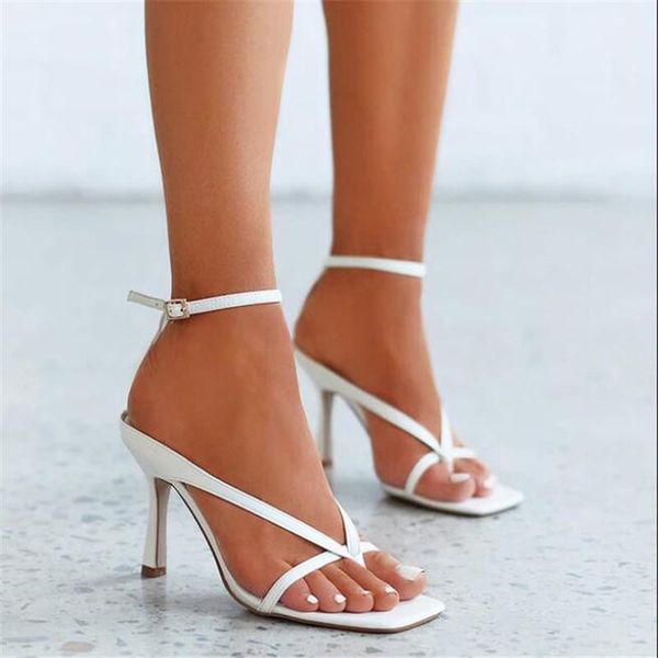 

summer women sandals narrow band vintage square toe high heels buckle strap high heel sandals women v-neck designer shoes1, Black