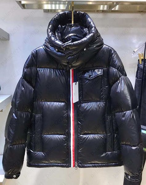 

monclair mens designer down clothing france brand three-color ribbon down jackets couples the same thick short hooded bread luxury jacket, Black