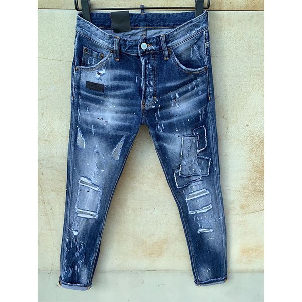 

mens rips stretch black jeans fashion slim fit washed motocycle denim pants panelled hip hop trousers hj, Blue