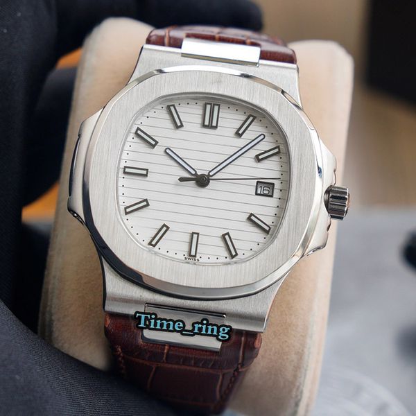

high version 5711 white date dial silver steel case 324 automatic mechanical movement men's watch brown leather strap designer brand wa, Slivery;brown