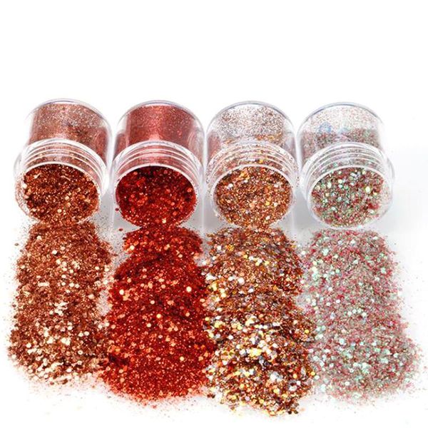 

nail glitter 4box 3d sequins art mermaid hexagon paillette pet flakes sparkling pigment powder manicure decoration tips, Silver;gold