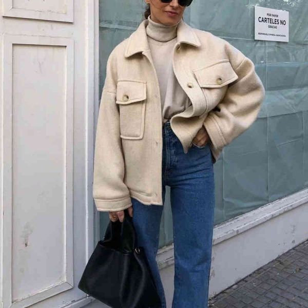 

women's jackets casual woman beige loose knitted fleece shirt coat 2021 spring fashion ladies oversized outwear female tb6j, Black;brown