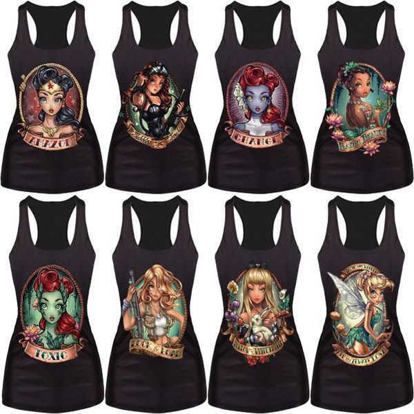 

new women summer 3d vests the little mermaid vest ariel sailor moon cartoon print camisole fashion punk tank, White