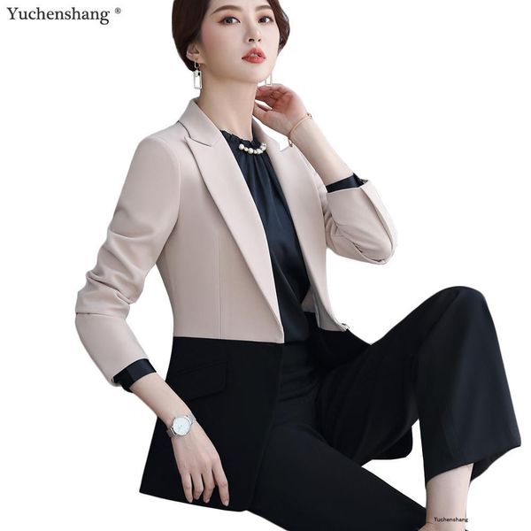 

high-quality elegant blazer women outerwear autumn winter coat ladies female apricot pink jackets 201114, White;black
