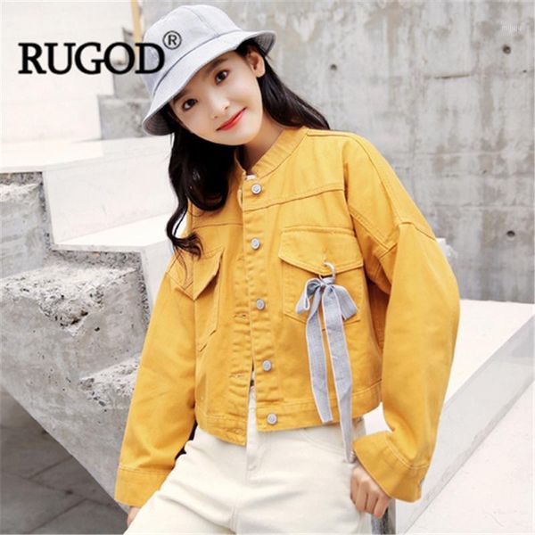 

rugod women solid denim jacket mandarin collar bow high waist jeans jacket 2019 new fashion female casual slim modis korean coat1, Black;brown