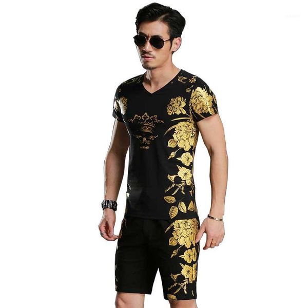 

summer short sets tshirt with short 2pcs set floral printed tracksuit men casual t shirt sleeve sweat suits male clothing1, Gray
