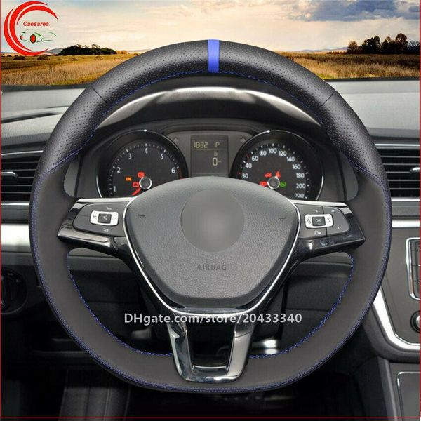 

hand-stitched black suede leather car steering wheel cover for volkswagen golf 7