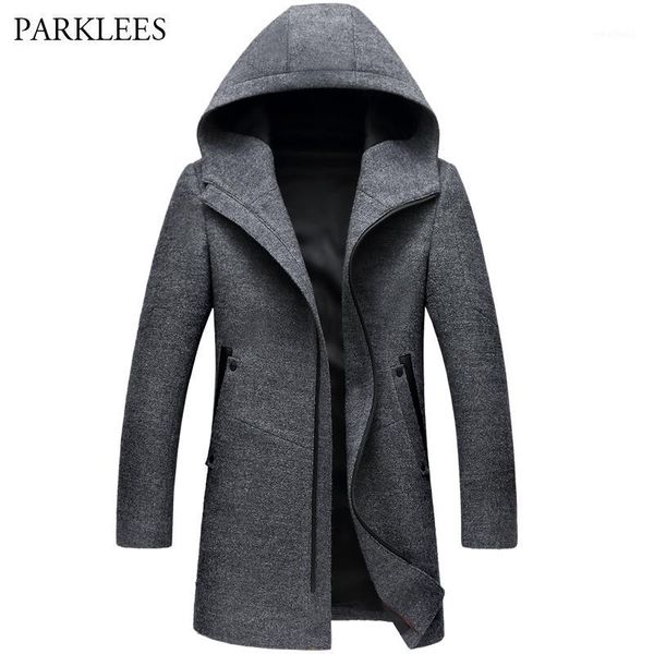 

men's trench coats winter long hooded coat men 2021 casual men's wool hoodie zipper slim fit mens windbreaker pea coat1, Tan;black