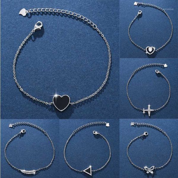 

luxury silver color cz crystal chain bracelet leaf moon star heart airplane butterfly bracelets bangles women birthday gifts1, Black