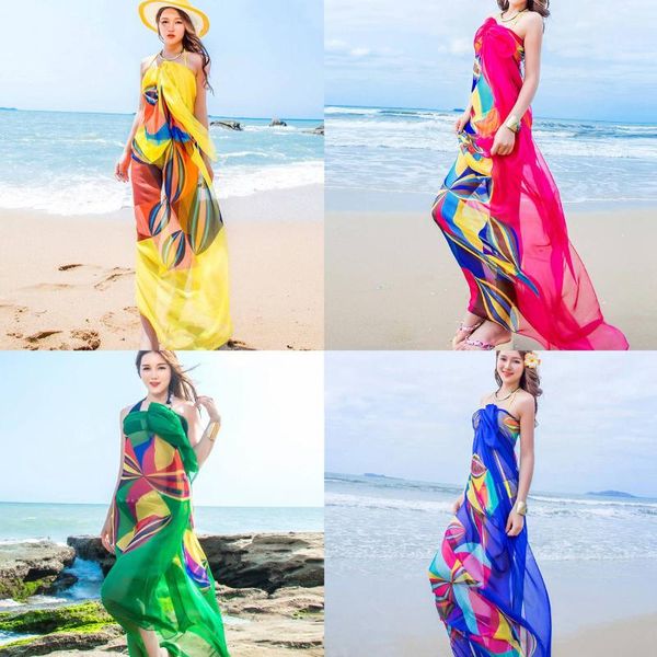 

scarves 140x190cm scarf women beach sarongs cover up summer sunsn chiffon geometrical design plug size towel, Blue;gray