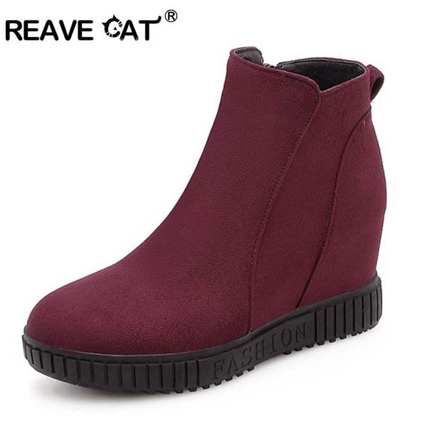 

reave cat size 34-43 ladies boots ankle boots zipper round toe solid color platform hidden fashion feminino botas a1295, Black