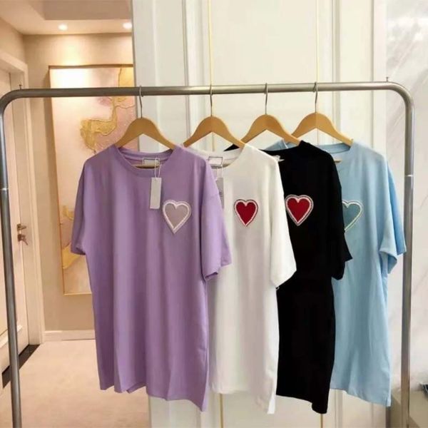 

Womens Designer T shirts men Tees Tops Fashion Red Classic Letter heart embroidery high quality Tee Casual Women Clothing short sleeve Size S, Pink
