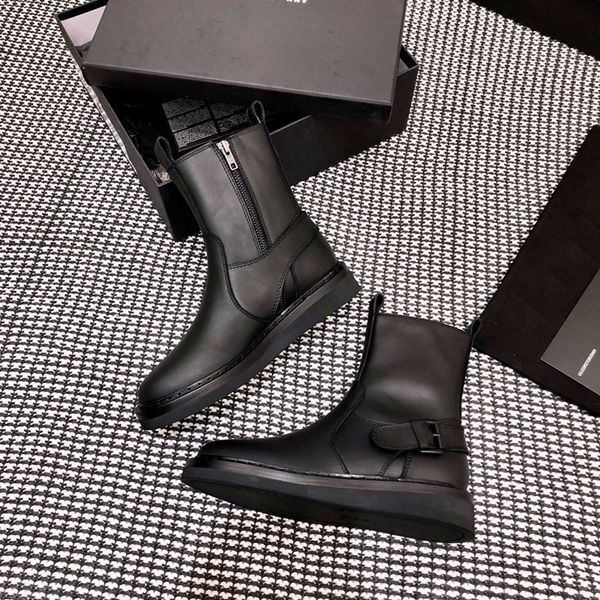 

women boots new fashion platform boot square buckle motorcycle boots with zipper winter ankle boot leather black shoes bottes