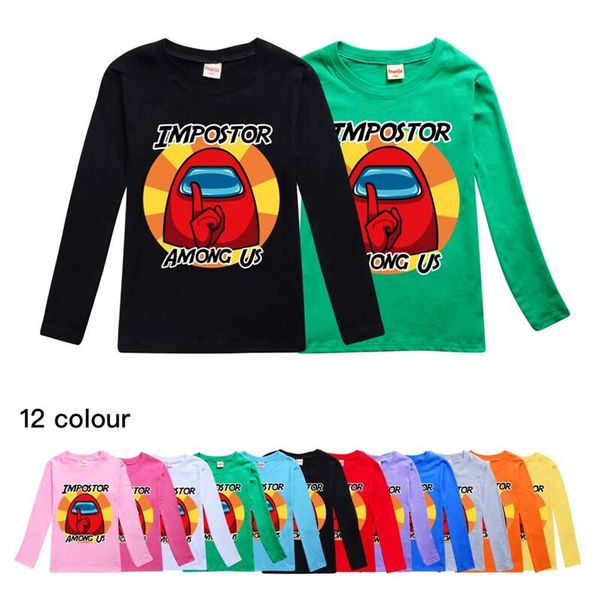 

7 styles game among us cartoon cute print long sleeves t shirt baby boys girls sweatshirt children kids tees sports sweater e112102, Blue