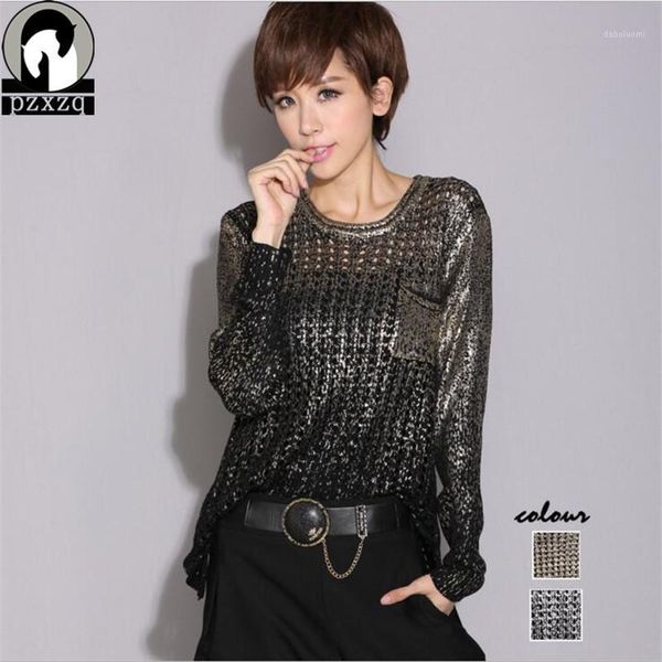 

2020 casual loose big size spring winter knit high black bronzing hollow halter long sleeve hip hop irregular hemsweater women1, White;black