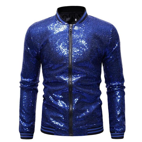 

men royal blue sequin nightclub jacket autumn new streetwear male sequins jackets and coats baseball bomber jacket, Black;brown