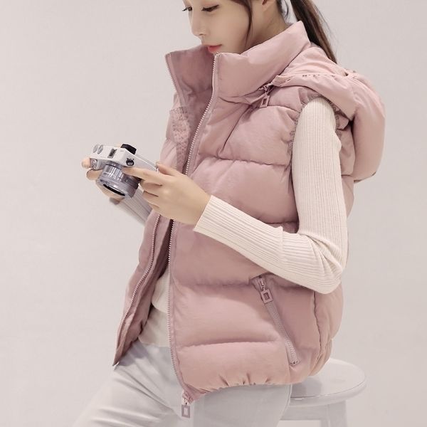 

bella philosophy autumn hooded women cotton vest autumn casual warm thick waistcoat sleeveless solid removable hat vest 201102, Black;white