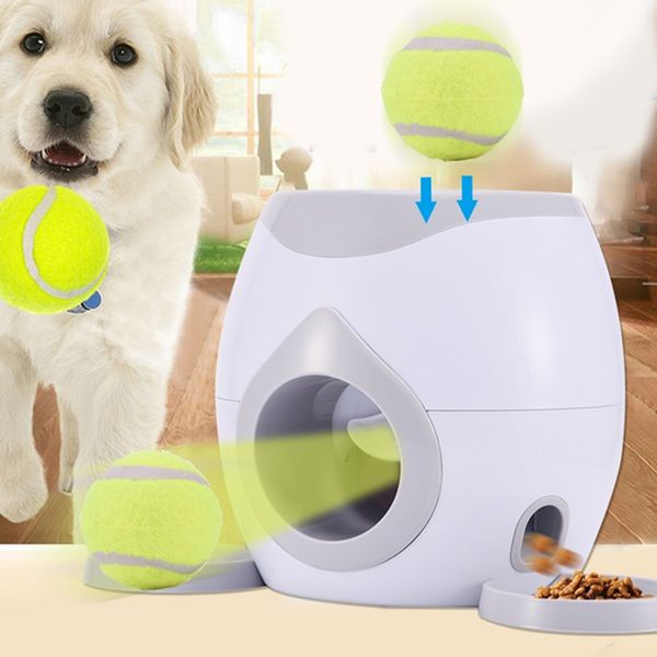 Pet Dog Tennis Reward Machine Toy Pet Ball Launcher Toy IQ Training per Dog Toy Palla da tennis elastica per interni o esterni LJ201028