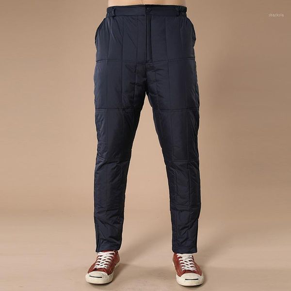

men's high waisted thicken cotton winter down pants elastic skinny pants outer wear casual men warm1, Black