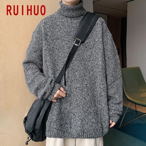 

men's sweaters ruihuo winter knitted turtleneck sweater men clothing fashion pullover -3xl 2021, White;black