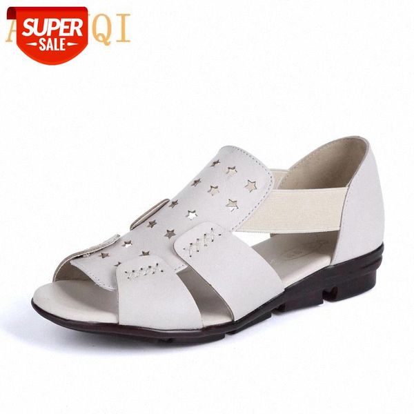 

aiyuqi summer sandals women 2020 new women's sandals genuine leather hollow open toe non-slip flat mother women #r791, Black