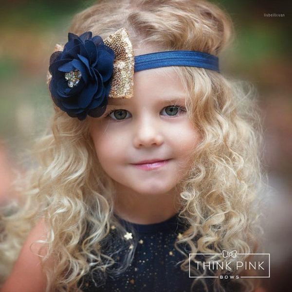 

cute beautiful girl baby sequin bow chiffon flower rhinestone headband elastic tiara hair bands kid party shiny hair accessories1, Slivery;white